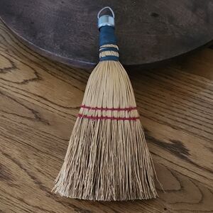 Handcrafted Straw Broom with Blue Handle
